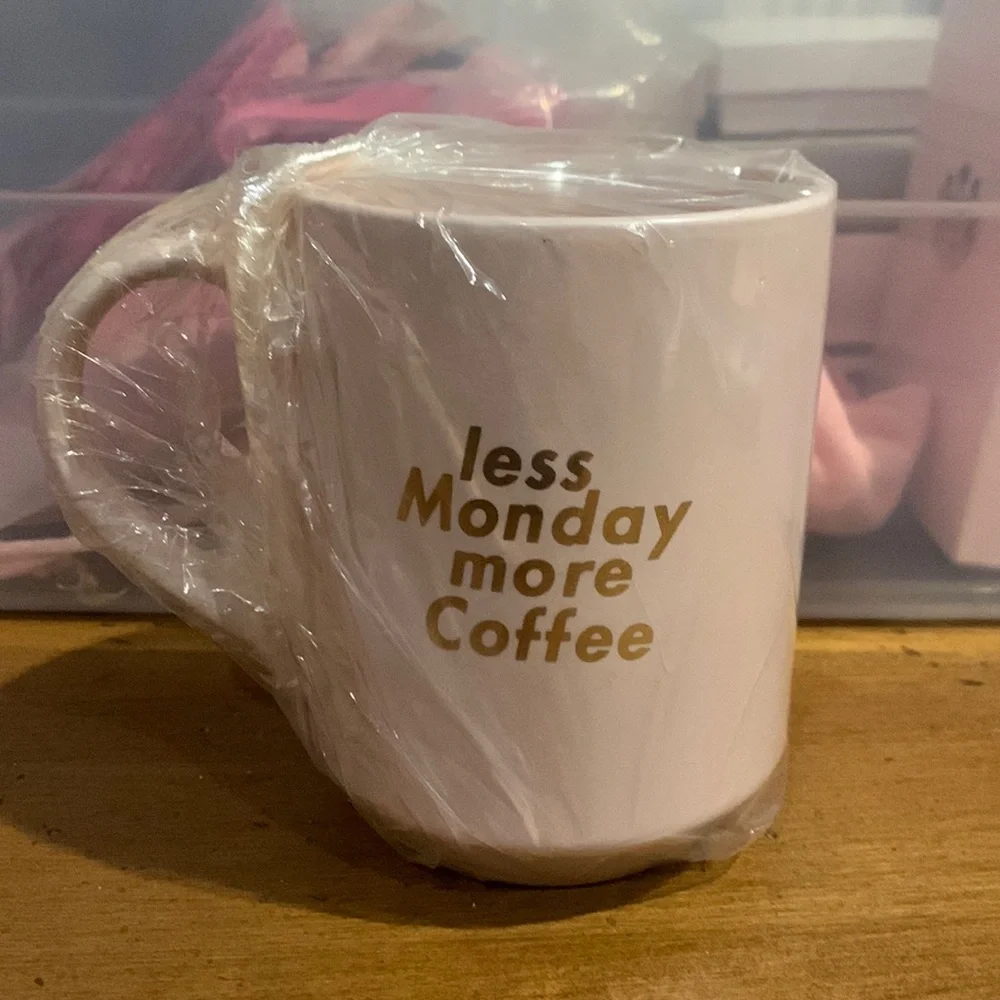 Pastel Fringe Studio Less Monday More Coffee Ceramic Coffee Mug Pink Brand New